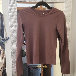 FLX Women's Long Sleeve Gym Top in Mauve Brown